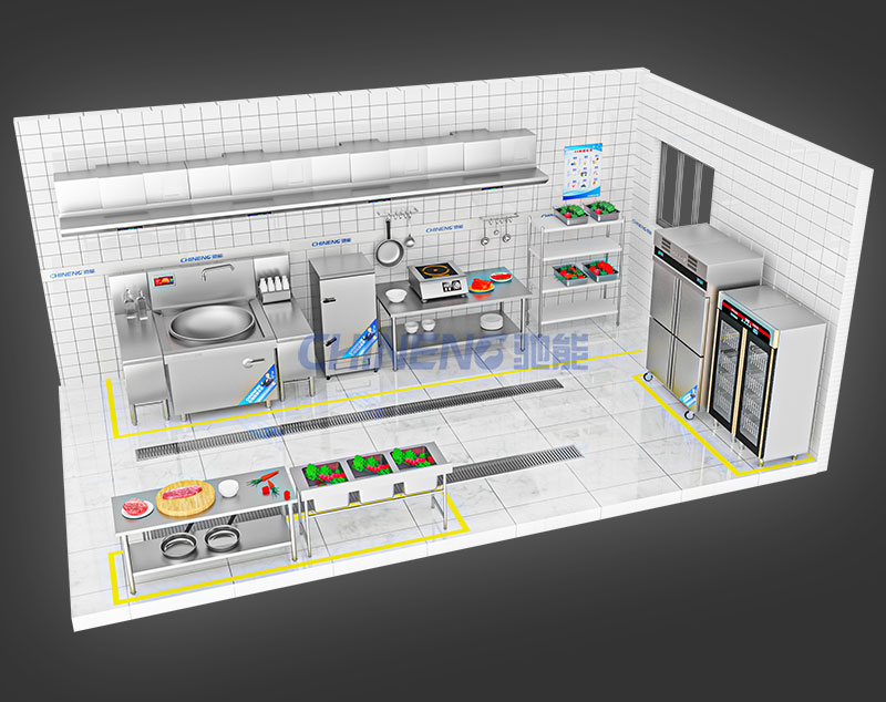 20-50Company canteen kitchen 3D Rendering