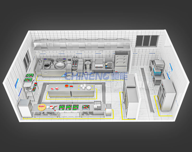 20-50Hospital canteen kitchen 3D Rendering