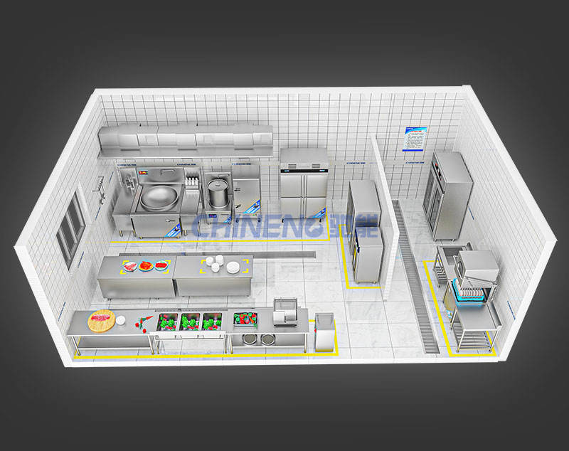 20-50Company canteen kitchen 3D Rendering