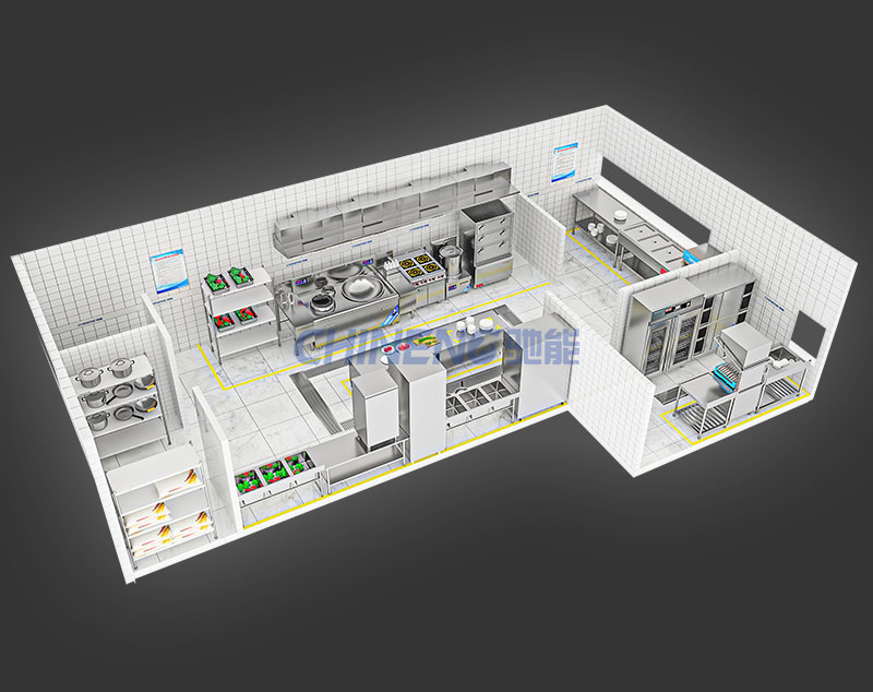 50-100Hospital canteen kitchen 3D Rendering