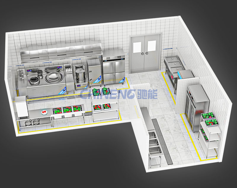 50-100Company canteen kitchen 3D Rendering